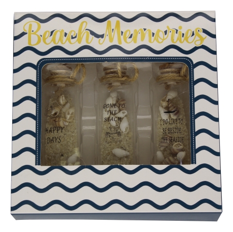 Fläschchen mit Natursand und Muscheln