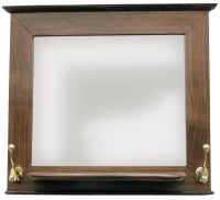 Wooden mirror with tray and 2 double brass hooks